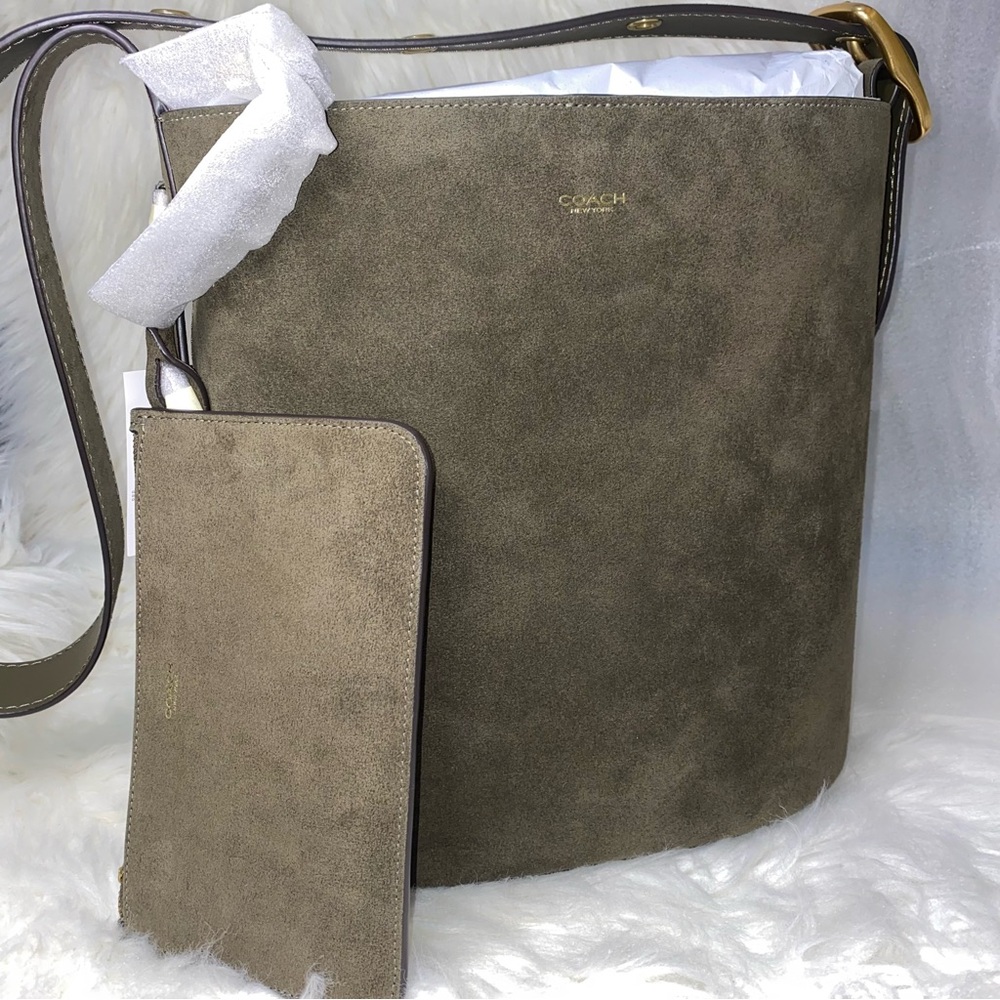 Coach Suede Bleecker Bucket Bag in Olive New with tags